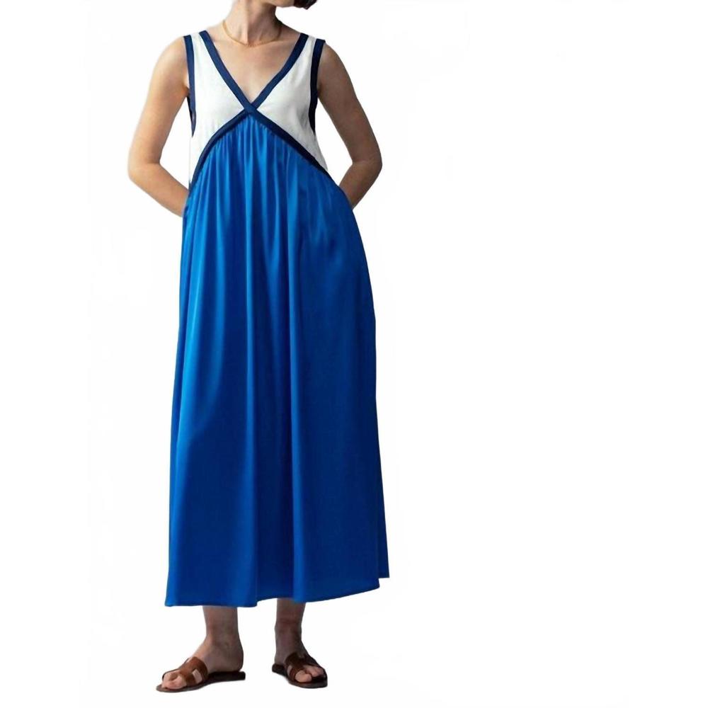 NEW TREND:NOTES boho colorblock maxi dress in blue & white